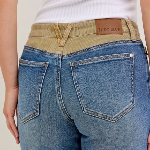 NEW🎉Judy Blue MR Column Straight Jeans with Corduroy Waist - Picture 10 of 11